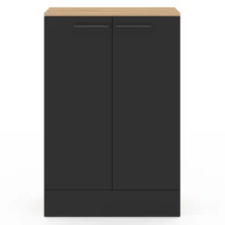 Buffet bas de cuisine H.90 cm avec rangements noir et bois
