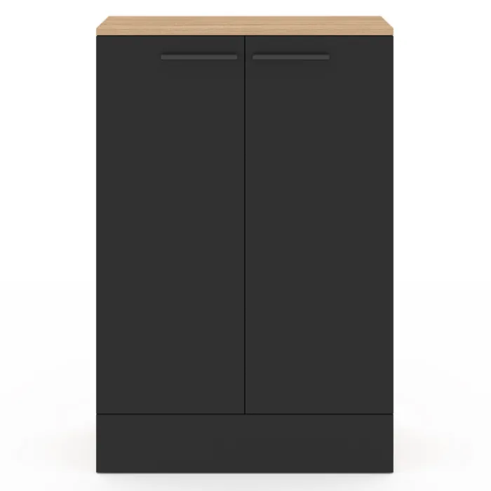 Buffet bas de cuisine H.90 cm avec rangements noir et bois