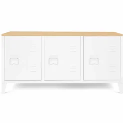 Buffet bas en métal blanc avec plateau de bois
