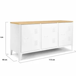 Buffet bas en métal blanc avec plateau de bois