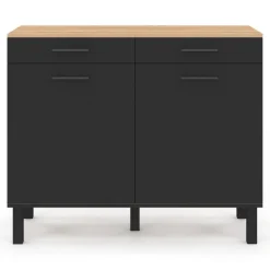 Buffet bas hêtre et noir avec espace poubelle