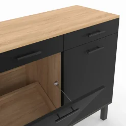 Buffet bas hêtre et noir avec espace poubelle