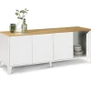 Buffet bas industriel 4 portes métal blanc et plateau bois