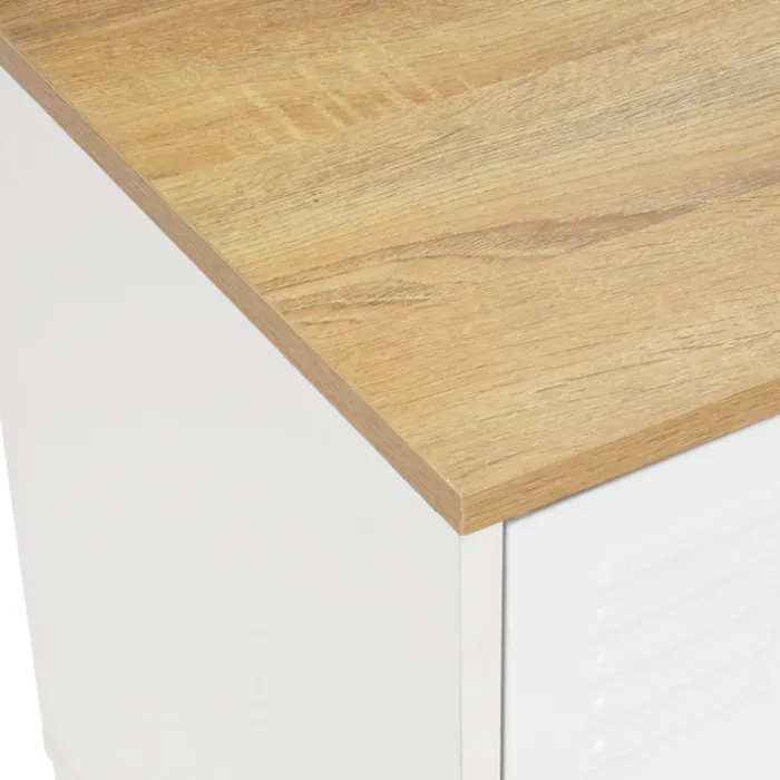 Buffet bas industriel 4 portes métal blanc et plateau bois