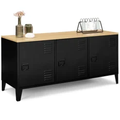 Buffet bas métal noir avec plateau bois