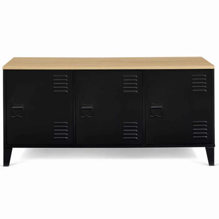Buffet bas métal noir avec plateau bois