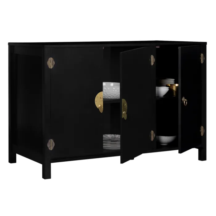 Buffet bas noir style asiatique 3 portes