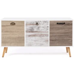 Buffet bas scandinave 3 portes blanc effet vieilli