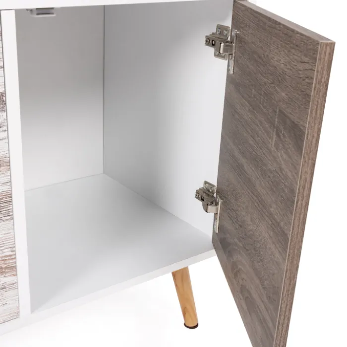 Buffet bas scandinave 3 portes blanc effet vieilli