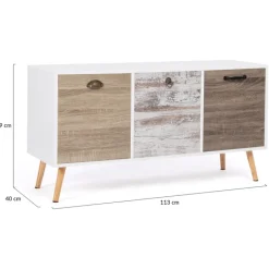 Buffet bas scandinave 3 portes blanc effet vieilli