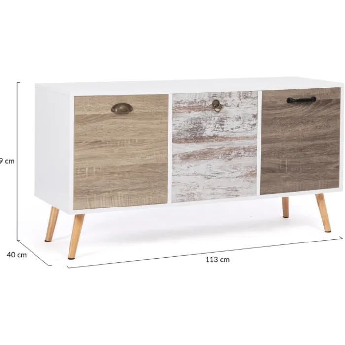 Buffet bas scandinave 3 portes blanc effet vieilli