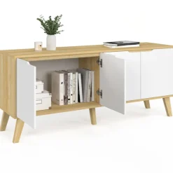 Buffet bas scandinave bois avec 4 portes blanches