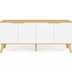 Buffet bas scandinave bois avec 4 portes blanches
