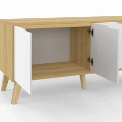 Buffet bas scandinave bois avec 4 portes blanches