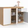 Buffet blanc et bois 100 cm 3 portes et 1 tiroir