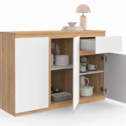 Buffet blanc et bois 100 cm 3 portes et 1 tiroir