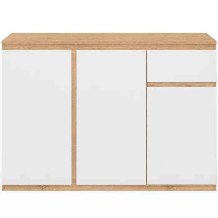 Buffet blanc et bois 100 cm 3 portes et 1 tiroir