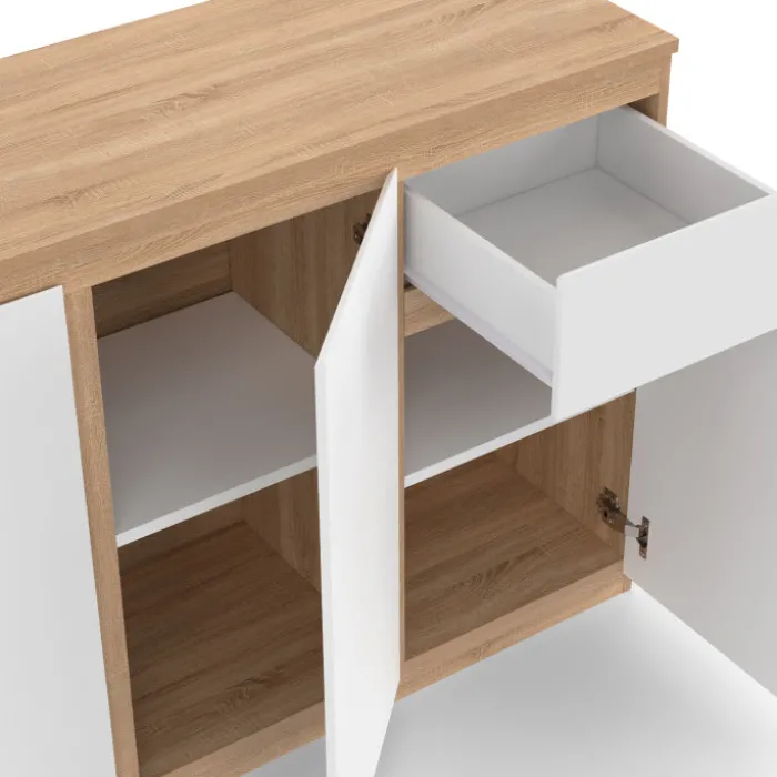 Buffet blanc et bois 100 cm 3 portes et 1 tiroir