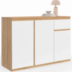 Buffet blanc et bois 100 cm 3 portes et 1 tiroir