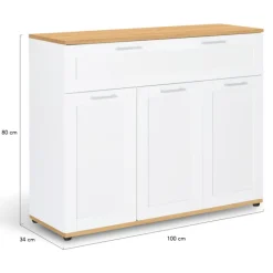 Buffet blanc et bois 3 portes et 1 tiroir