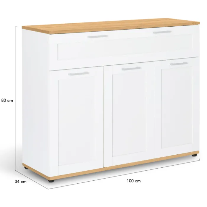 Buffet blanc et bois 3 portes et 1 tiroir