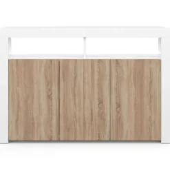 Buffet blanc et bois 3 portes avec LED