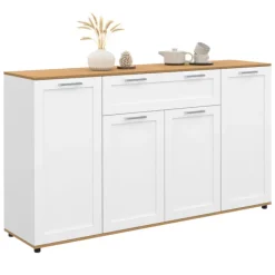 Buffet blanc et bois 4 portes 1 tiroir