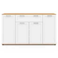 Buffet blanc et bois 4 portes 1 tiroir