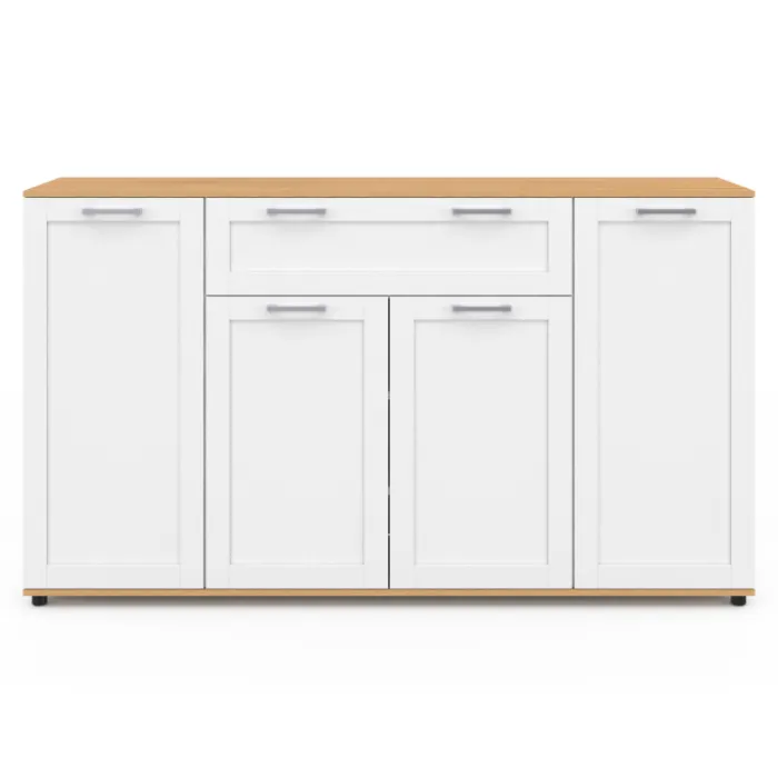Buffet blanc et bois 4 portes 1 tiroir