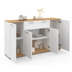 Buffet blanc et bois 4 portes 1 tiroir