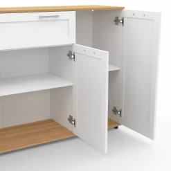 Buffet blanc et bois 4 portes 1 tiroir