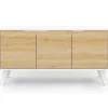 Buffet blanc et bois scandinave 3 portes 113 cm