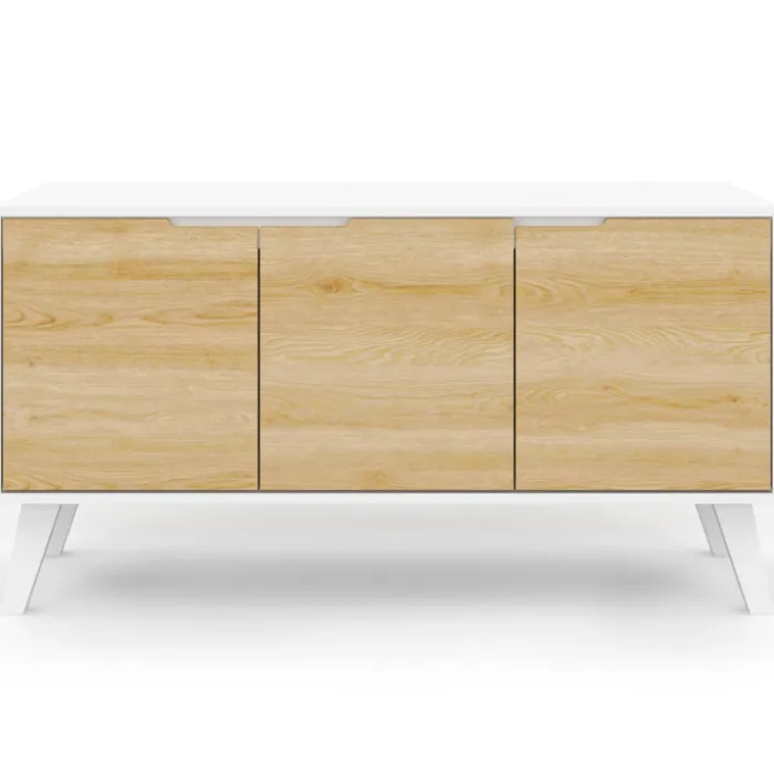Buffet blanc et bois scandinave 3 portes 113 cm