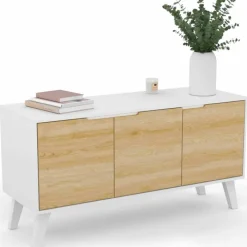 Buffet blanc et bois scandinave 3 portes 113 cm