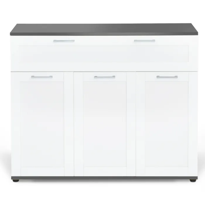 Buffet blanc et plateau gris 100 cm avec 3 portes et 1 tiroir