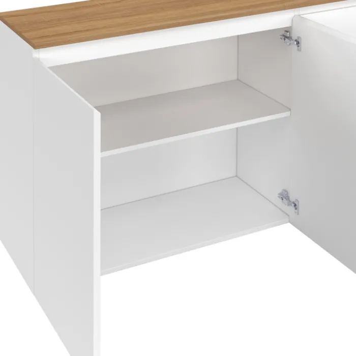 Buffet blanc moderne 160 cm 4 portes plateau bois
