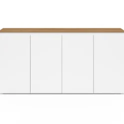 Buffet blanc moderne 160 cm 4 portes plateau bois
