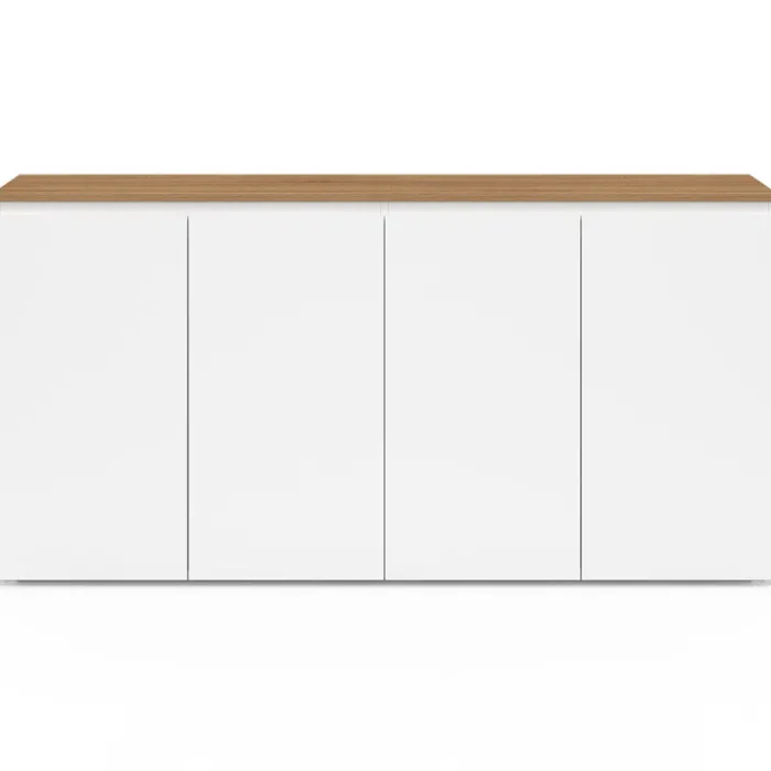 Buffet blanc moderne 160 cm 4 portes plateau bois
