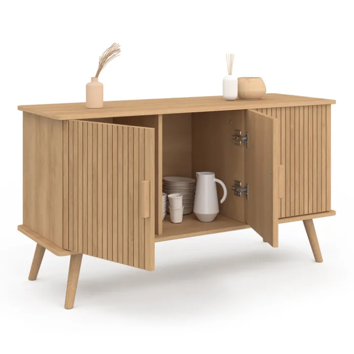Buffet bois 3 portes 110 cm effet lattes