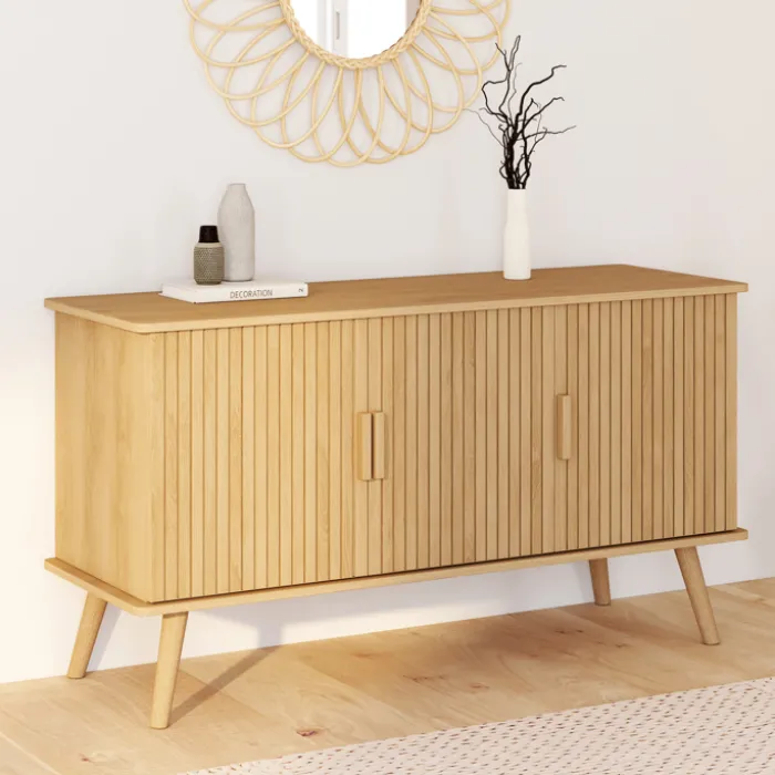 Buffet bois 3 portes 110 cm effet lattes