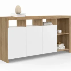 Buffet bois et blanc 140 cm 3 portes et 5 espaces de rangement