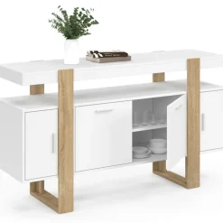 Buffet bois et blanc 140 cm avec 4 portes