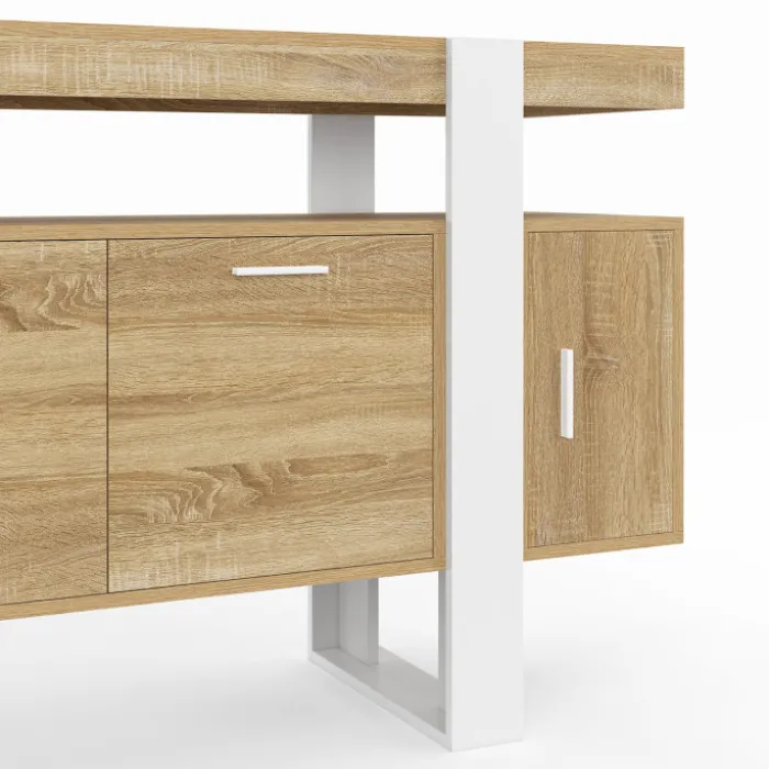 Buffet bois et blanc 4 portes 140 cm