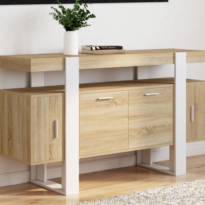 Buffet bois et blanc 4 portes 140 cm