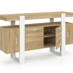 Buffet bois et blanc 4 portes 140 cm