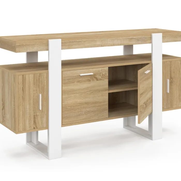 Buffet bois et blanc 4 portes 140 cm