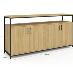 Buffet bois et noir style industriel 160 cm 4 portes