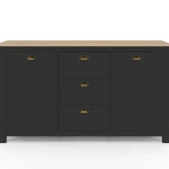 Buffet campagne 130 CM 2 portes 3 tirroirs bois et noir