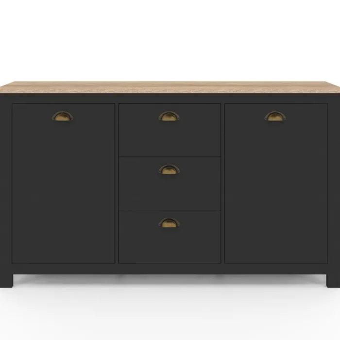 Buffet campagne 130 CM 2 portes 3 tirroirs bois et noir