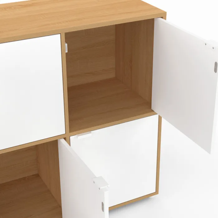Buffet casier 8 portes 139 cm blanc et bois